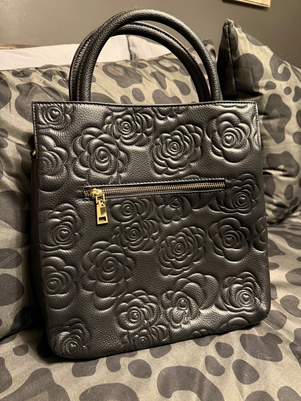 Embossed Roses Faux Leather Satchel Handbag NWOT